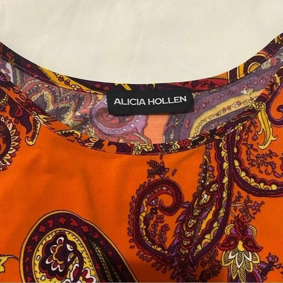 ALICIA HOLLEN ORANGE PAISLEY MIDI  DRESS Small orange - Picture 2 of 5